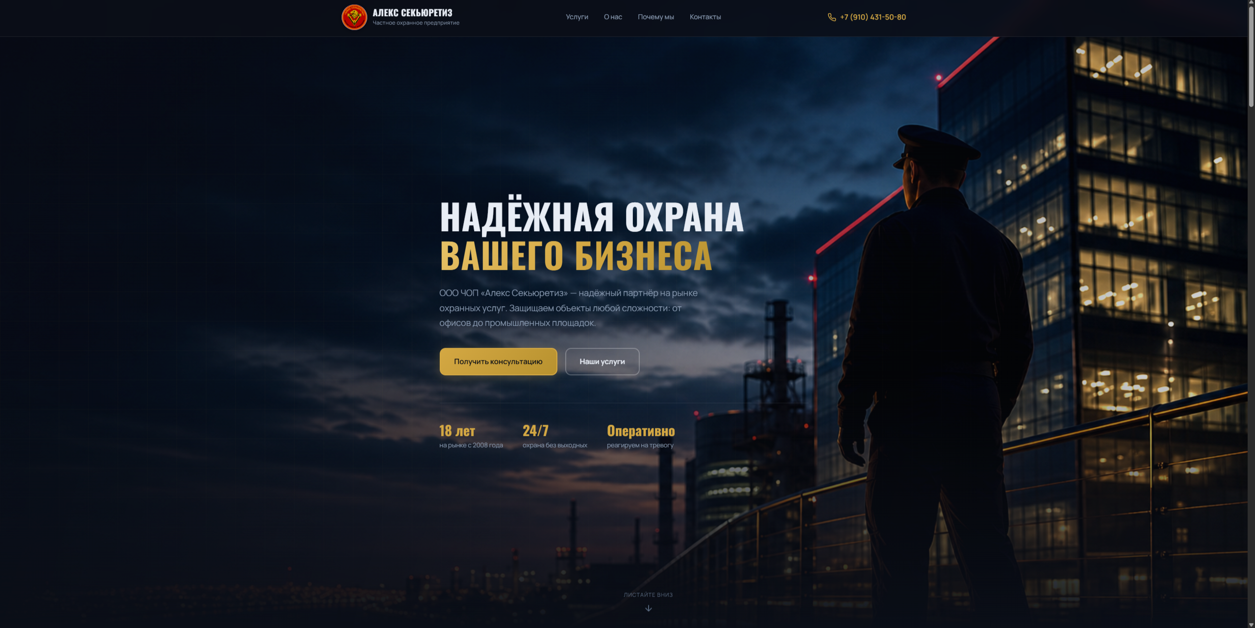 Скрин сайта Алекс Секьюрити